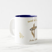 Bijbelvers gered door genade tweekleurige koffiemok (Voorkant links)