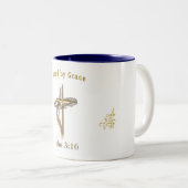 Bijbelvers gered door genade tweekleurige koffiemok (Voorkant rechts)