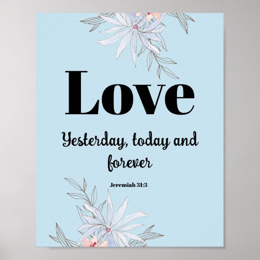 Bijbelvers Hebreeën Blauw Bloemen Poster (Voorkant)