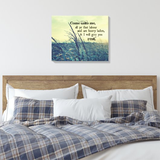 Bijbelvers Ik zal je rust geven Canvas Afdruk (Insitu (Slaapkamer))