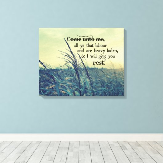 Bijbelvers Ik zal je rust geven Canvas Afdruk (Insitu (Houten vloer))