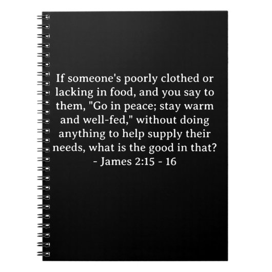 Bijbelvers James 2:15 - 16 Notitieboek (Voorkant)