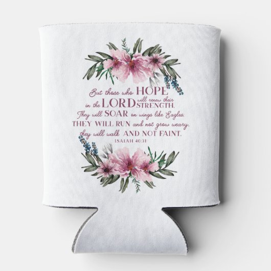 Bijbelvers Jesaja 40 Roze Bloemen Blikjeskoeler (Achterkant)