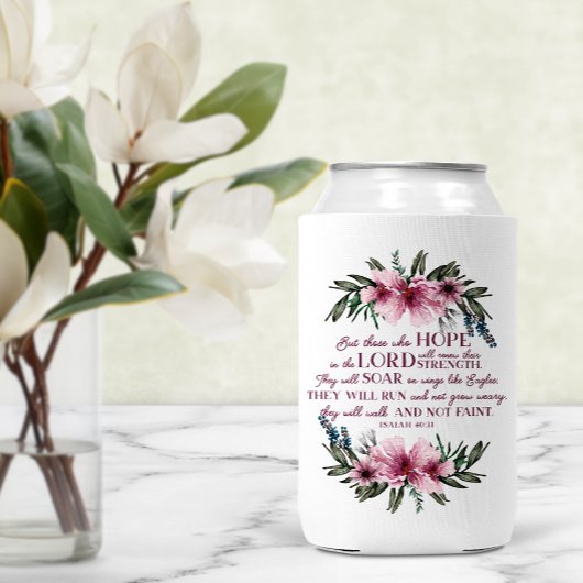 Bijbelvers Jesaja 40 Roze Bloemen Blikjeskoeler