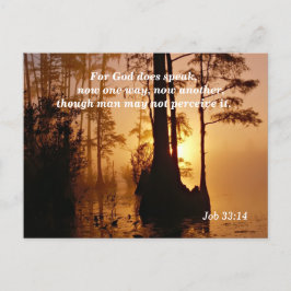 Bijbelvers Job 33:14 God Spreekt Briefkaart