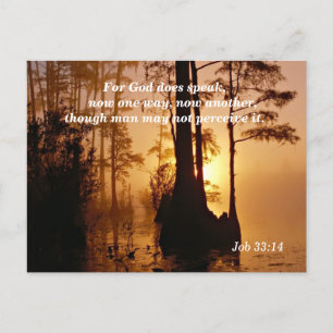 Bijbelvers Job 33:14 God Spreekt Briefkaart