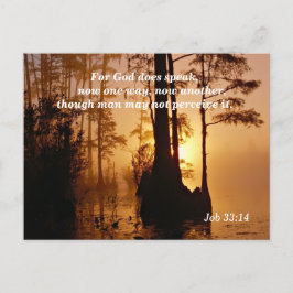 Bijbelvers Job 33:14 God Spreekt Briefkaart