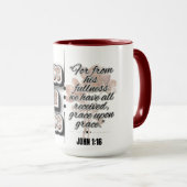 Bijbelvers Johannes 1:16 Genade op Mok van genade (Voorkant rechts)