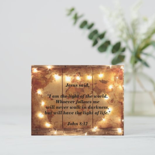 Bijbelvers Johannes 8:12 Jezus is licht van de wer Briefkaart (Staand voorkant)