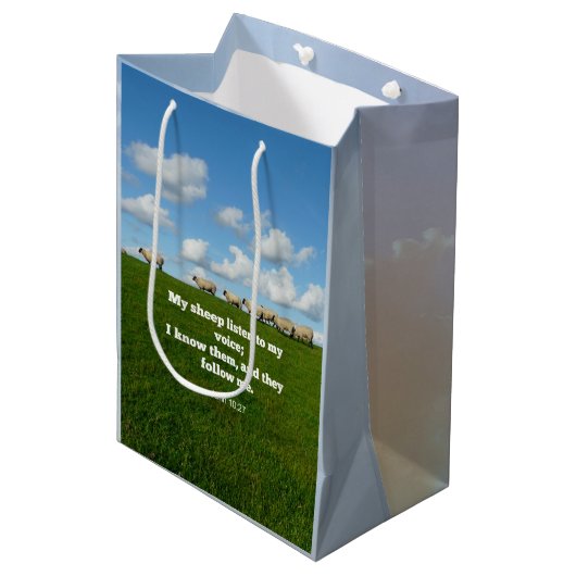 Bijbelvers, John 10:27, Mijn schaap... Medium Cadeauzakje (Voorkant Gekanteld)