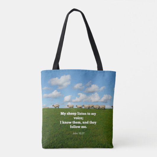 Bijbelvers, John 10:27, Mijn schapen.. Tote Bag (Achterkant)