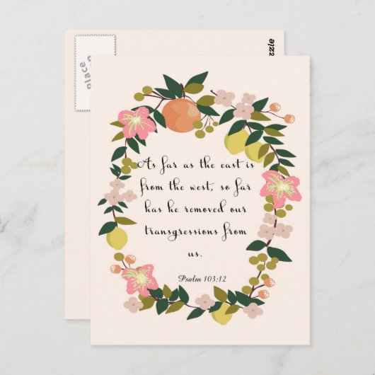 Bijbelvers Kunst - Psalm 103:12 Briefkaart (Voorkant / Achterkant)