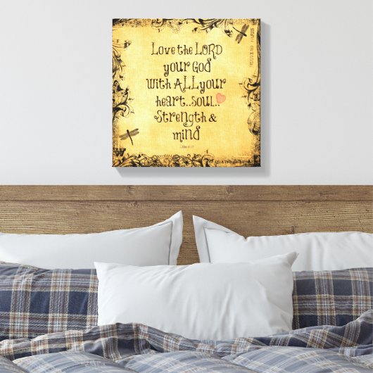 Bijbelvers: Liefde de Heer, Hart, Ziel, Sterkte Canvas Afdruk (Insitu (Slaapkamer))