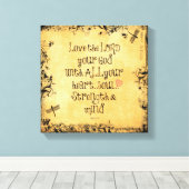 Bijbelvers: Liefde de Heer, Hart, Ziel, Sterkte Canvas Afdruk (Insitu (Houten vloer))