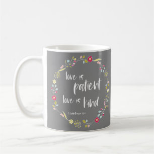Bijbelvers: Liefde is patiënt, Liefde is vriendeli Koffiemok