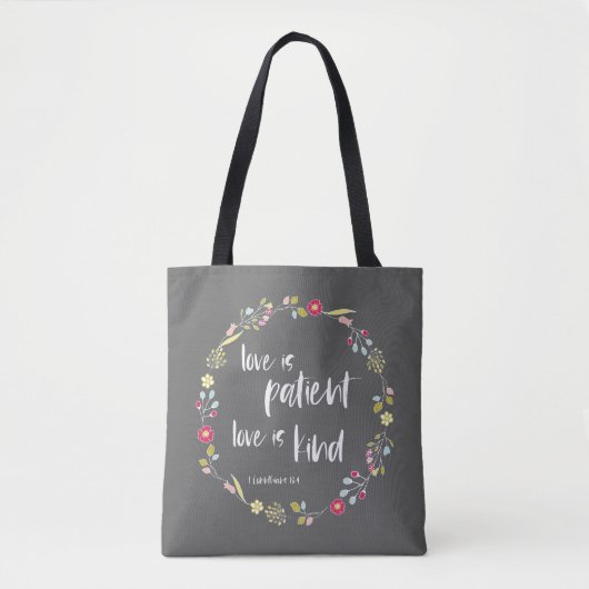 Bijbelvers: Liefde is patiënt, Liefde is vriendeli Tote Bag (Voorkant)