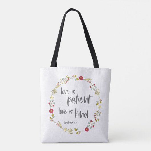 Bijbelvers: Liefde is patiënt, Liefde is vriendeli Tote Bag (Achterkant)