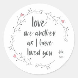 Bijbelvers: Liefs van elkaar (+ harten) Ronde Sticker