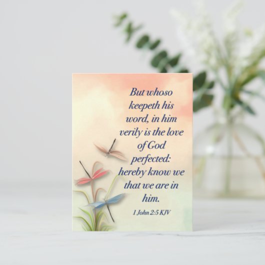 Bijbelvers Mattheüs 1 Johannes 2:5 KJV Briefkaart (Staand voorkant)