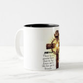 Bijbelvers met houten kruis en troonkroon tweekleurige koffiemok (Voorkant links)