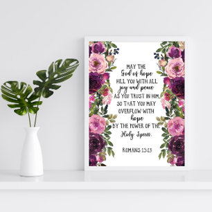 Bijbelvers met roze roze florale geschriften poster