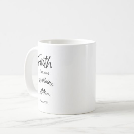 Bijbelvers mok - Geloof kan bergen verzetten (Voorkant links)