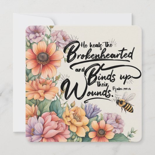 Bijbelvers Notecard - 5.25 x 5.25 Psalm 147:3 Notitiekaartje (Voorkant)