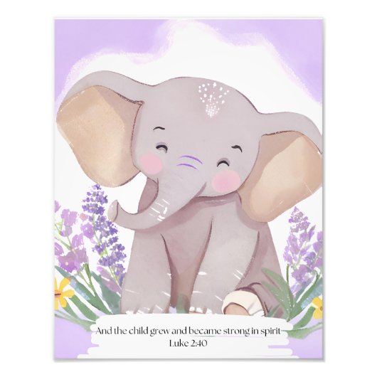 Bijbelvers Olifant Baby Kwekerij Wandkunst Foto Afdruk (Voorkant)
