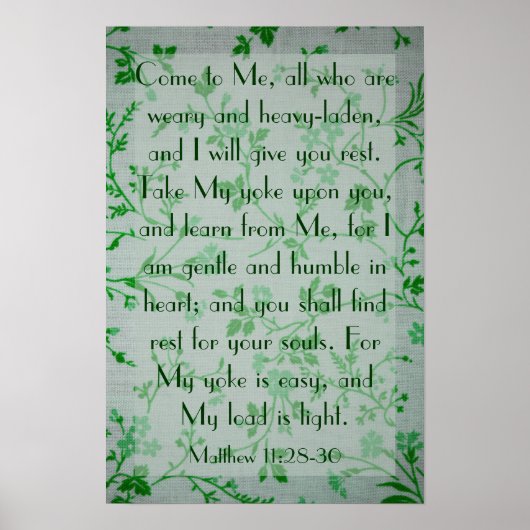 Bijbelvers over vrede Matthew 11:28-30 Poster (Voorkant)