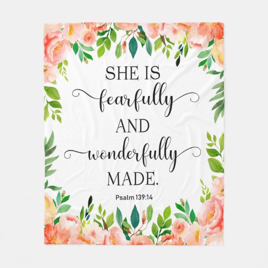 Bijbelvers Perzik Bloemen Fleece Deken (Voorkant)