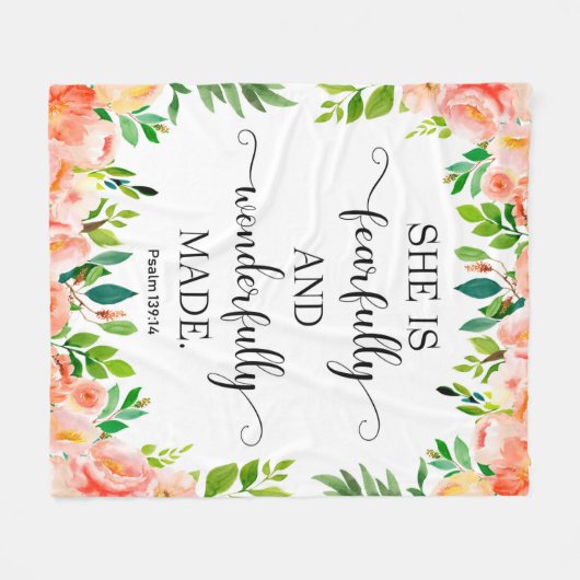 Bijbelvers Perzik Bloemen Fleece Deken (Voorkant (Horizontaal))