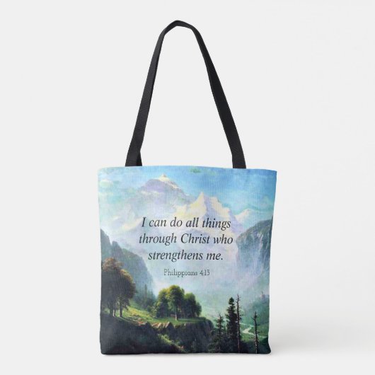 Bijbelvers, Phil 4:13, ik kan alles doen... Tote Bag (Achterkant)