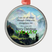 Bijbelvers, Phil 4:13, Kerstmis, Metalen Ornament (Voorkant)