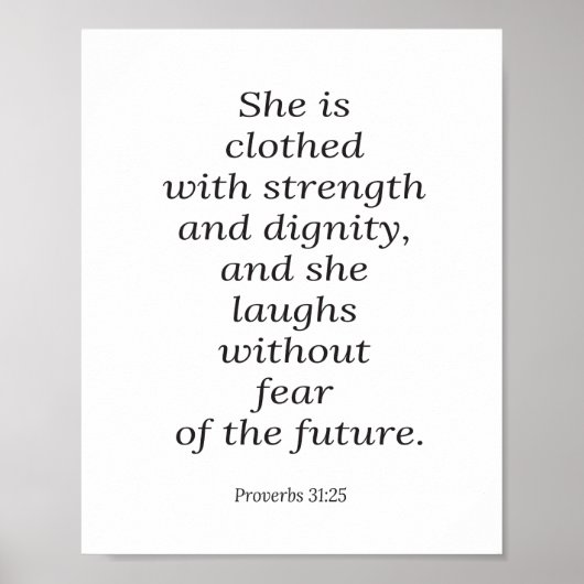Bijbelvers poster, Proverbs 31:25, Christelijke ku Poster (Voorkant)
