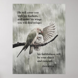 Bijbelvers Psalm 91:4 - Christelijk geloof Poster