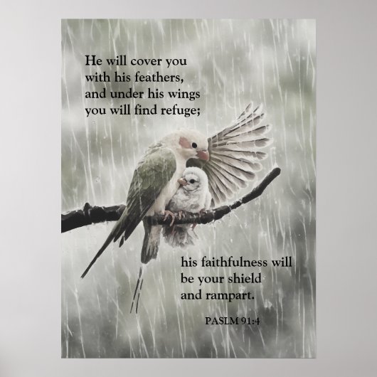 Bijbelvers Psalm 91:4 - Christelijk geloof Poster (Voorkant)