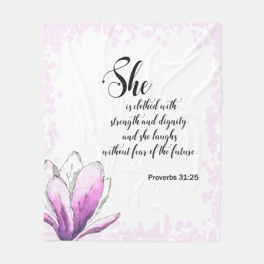 Bijbelvers Rustiek Roze bloemenfleece deken (Voorkant)