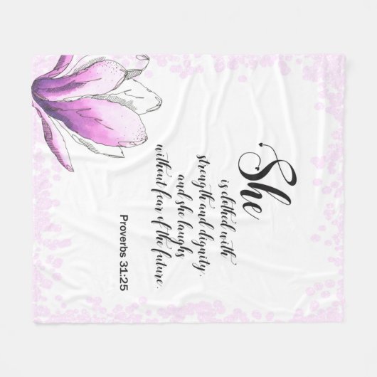 Bijbelvers Rustiek Roze bloemenfleece deken (Voorkant (Horizontaal))