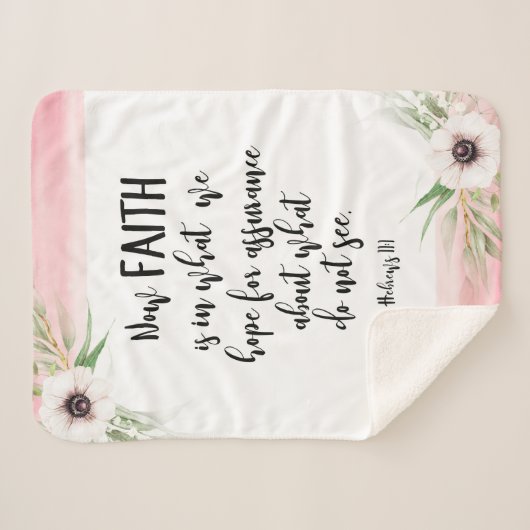 Bijbelvers Rustisch Roze en Witte floraal Sherpa Deken (Voorkant (horizontaal))