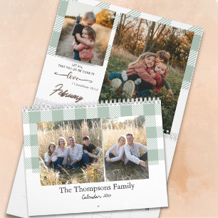 Bijbelvers Sage Green Buffalo Plaid Familie Foto Kalender