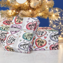 Bijbelvers Schattige Harten Kerstmis Cadeaupapier