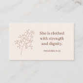 Bijbelvers Spreuken 31:25 Bloemenvrouwen Christeli Visitekaartje (Achterkant)