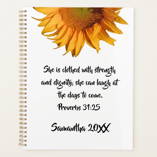 Bijbelvers Spreuken 31:25 Zonnebloem Custom Quote Planner (Voorkant)