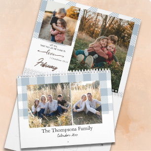 Bijbelvers Stofblauw Buffalo Plaid Familie Foto Kalender