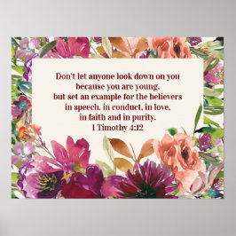 Bijbelvers uit Burgundy Floral Bible voor de jeugd Poster