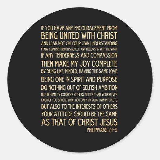 Bijbelvers uit de Bijbel - Filippenzen 2:1-5 Ronde Sticker (Voorkant)
