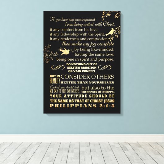 Bijbelvers uit de Schrift - Filippenzen 2: 1-5 Canvas Afdruk (Insitu (Houten vloer))