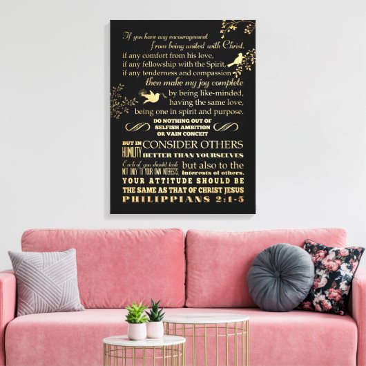 Bijbelvers uit de Schrift - Filippenzen 2: 1-5 Canvas Afdruk (Insitu (Woonkamer))