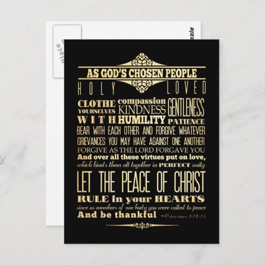 Bijbelvers uit de Schrift - Kolossenzen 3:12-13 Briefkaart (Voorkant / Achterkant)