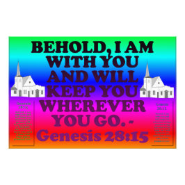 Bijbelvers uit Genesis 28:15. Foto Afdruk